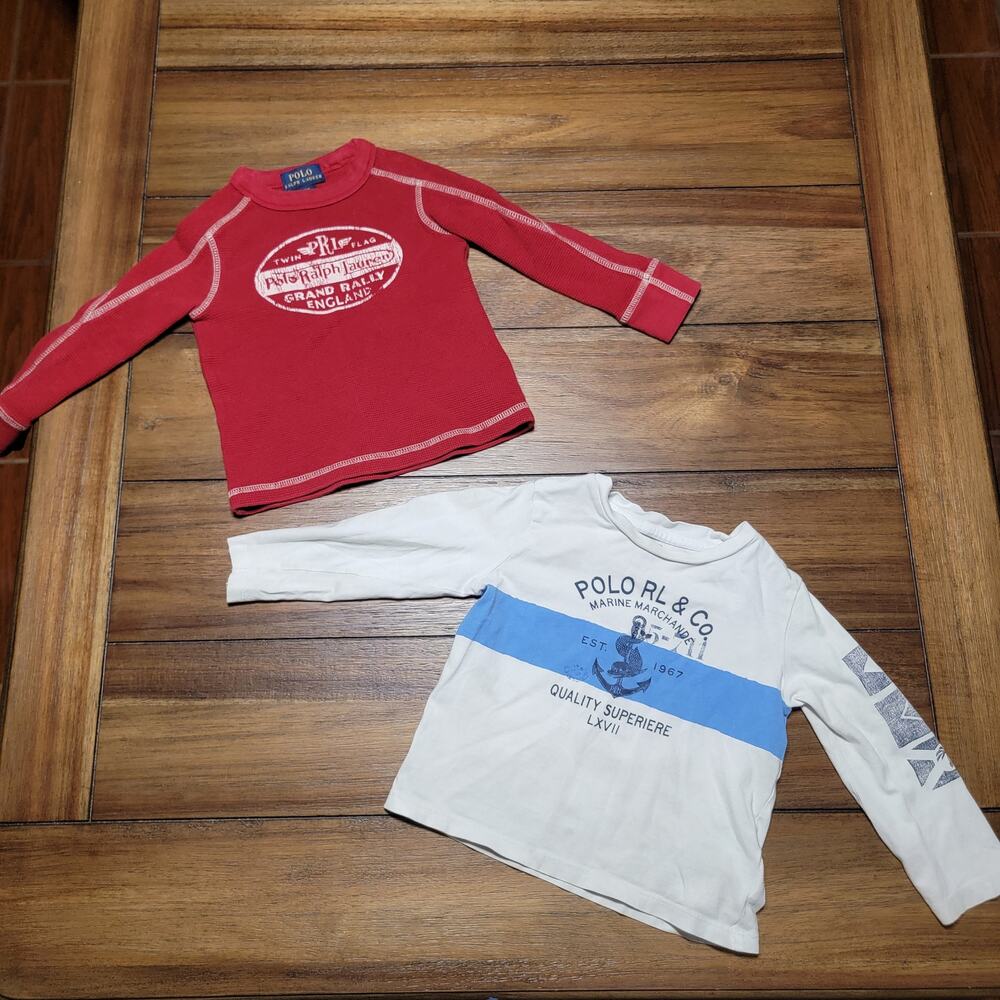 Set of 2 Polo Ralph Lauren LS Tees: Waffle Knit (2/2T) & Marine Marchande (24M)